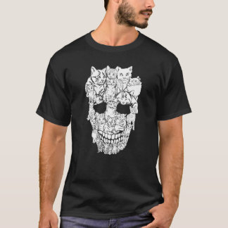 Katzen-Schädel-Kitty-Skelett-Halloween-Kostüm Schä T-Shirt