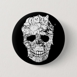 Katzen-Schädel-Shirt - Kitty-Skelett-Halloween-Kos Button