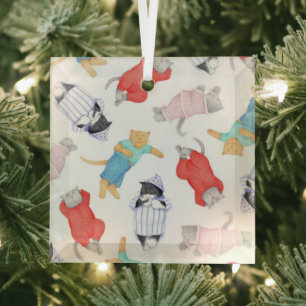 KATZEN SCHLAFANZUG Glas Quadrat Ornament Ornament Aus Glas
