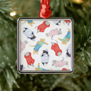 KATZEN SCHLAFANZUG Premium Quadratischer Weihnacht Ornament Aus Metall