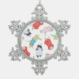 KATZEN SCHLAFANZUG Zinn-Schneeklaschen-Weihnachtsa Schneeflocken Zinn-Ornament