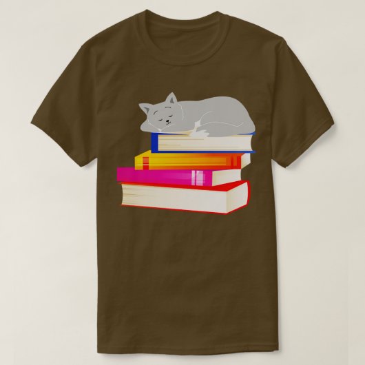 Katzen schlafen auf Büchern Lesen Katze Lover T-Shirt (Design vorne)