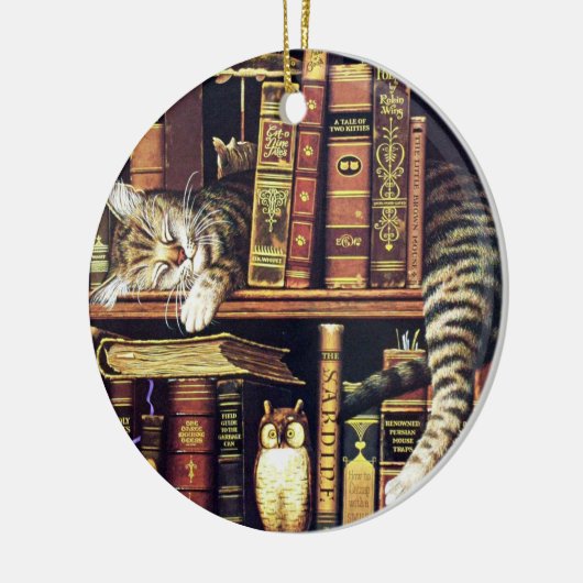 Katzen schlafen in Bibliothekaren Keramik Ornament (Links)