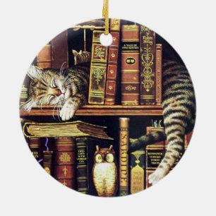 Katzen schlafen in Bibliothekaren Keramik Ornament