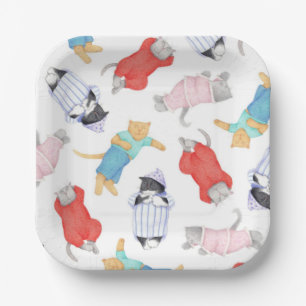 KATZEN SCHLAFFANZUG Quadratische Papierplatten Pappteller