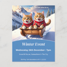 Katzen Schlittenfahrt Einladungspostkarte