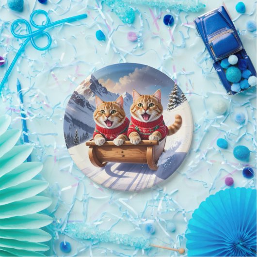 Katzen Schlittenfahrt Pappteller (Party)