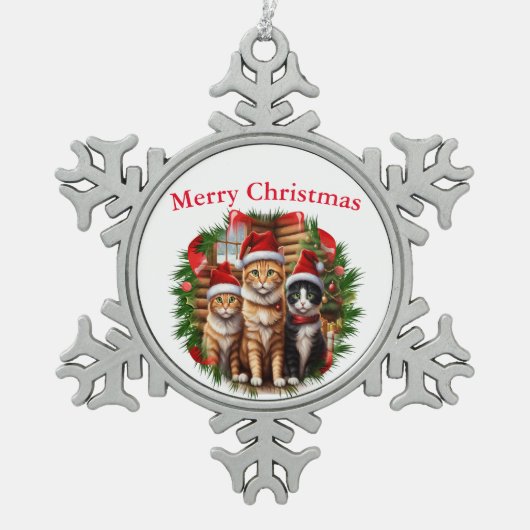 Katzen Schneeflocken Zinn-Ornament (Vorderseite)