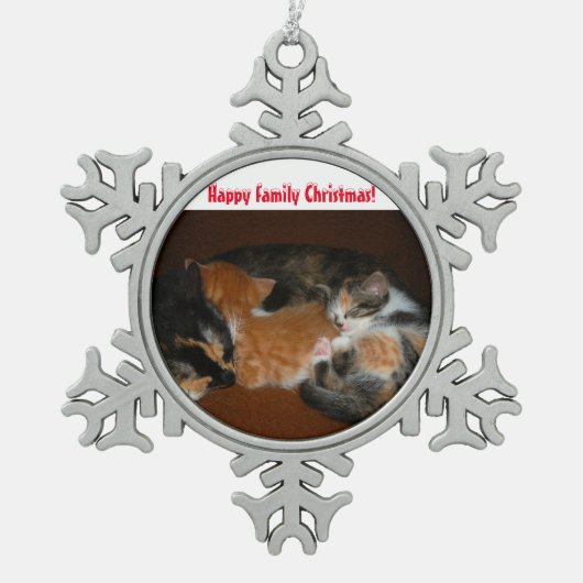 Katzen Schneeflocken Zinn-Ornament (Vorderseite)