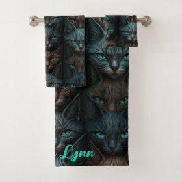 Katzen Schöne Dunkle Liebhaber personalisieren Badhandtuch Set
