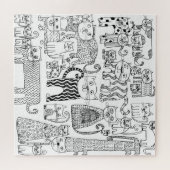 Katzen Schwarz und Weiß Spaß Hand zeichnen Moderne Puzzle (Horizontal)