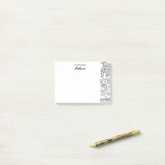 Katzen Schwarz-Weiß-Illustration Personalisiert Post-it Klebezettel (Auf Schreibtisch)