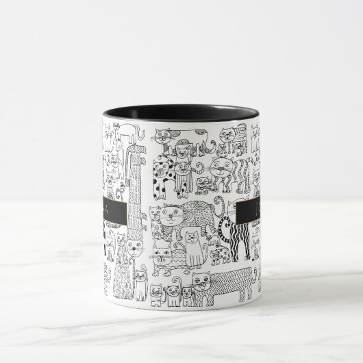 Katzen Schwarz-Weiß-Illustrationsname Tasse (Zentrum)