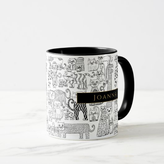 Katzen Schwarz-Weiß-Illustrationsname Tasse (VorderseiteRechts)