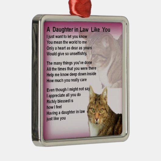 Katzen-Schwiegertochter-Gedicht Silbernes Ornament (Rechts)