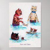 Katzen Schwimmen am Strand, Louis Wain Poster (Vorne)
