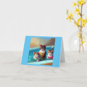 Katzen Schwimmen Karte (Gelbe Blume)