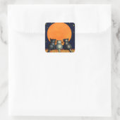 Katzen sehen die Mondkleber an Quadratischer Aufkleber (Tasche)