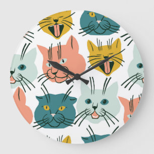 Katzen sehen sich einem sonnigen Vintagen Muster g Große Wanduhr