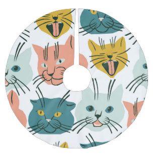 Katzen sehen sich einem sonnigen Vintagen Muster g Polyester Weihnachtsbaumdecke