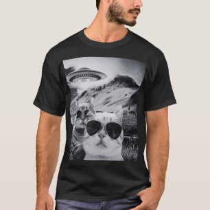 Katzen selfart mit Alien UFO lustige Katzengeschen T-Shirt