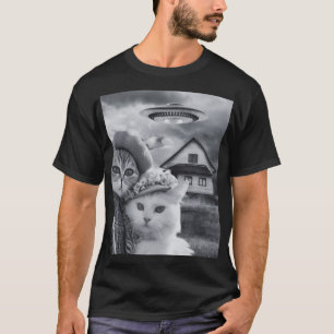 Katzen selfart mit Alien UFO lustige Katzengeschen T-Shirt