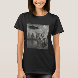 Katzen-Selfie mit Alien-UFO Austin Lustige UFO-Inv T-Shirt