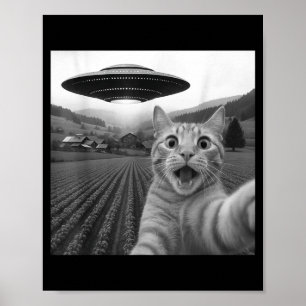 Katzen-Selfie mit Alien-Ufo Lustige Katze für Männ Poster