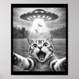 Katzen-Selfie mit Alien-UFO Lustige Katze für Männ Poster
