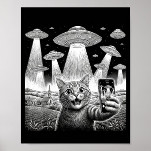 Katzen-Selfie mit Alien-UFO Lustige Katze für Männ Poster