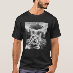 Katzen-Selfie mit Alien-UFO Lustige Katze für Männ T-Shirt