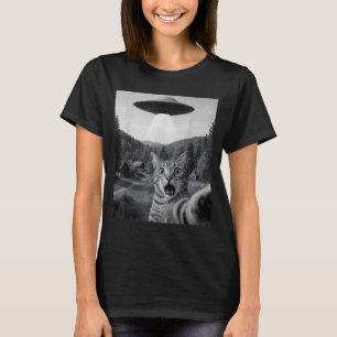 Katzen-Selfie mit Alien-Ufo Lustige Katze Lustige  T-Shirt