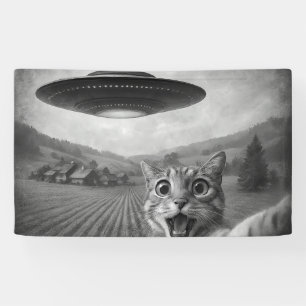 Katzen-Selfie mit Alien-UFO Lustige Katzen-Geschen Banner