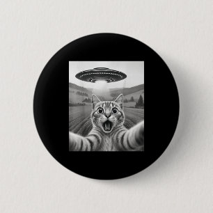 Katzen-Selfie mit Alien-Ufo Lustige Katzen-Geschen Button