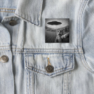 Katzen-Selfie mit Alien-UFO Lustige Katzen-Geschen Button