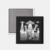Katzen-Selfie mit Alien-UFO Lustige Katzen-Geschen Magnet (Vorderseite/Rückseite)