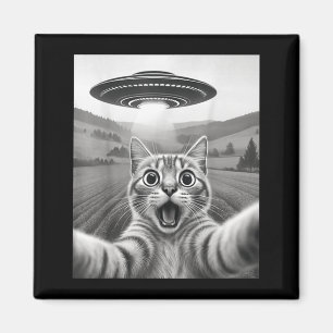 Katzen-Selfie mit Alien-Ufo Lustige Katzen-Geschen Magnet