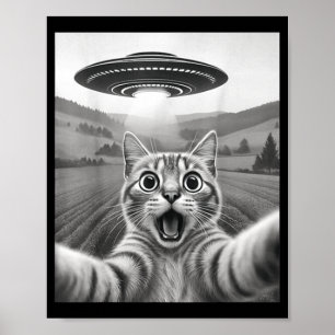 Katzen-Selfie mit Alien-Ufo Lustige Katzen-Geschen Poster