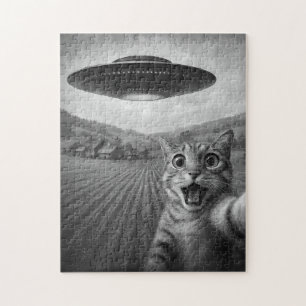 Katzen-Selfie mit Alien-UFO Lustige Katzen-Geschen Puzzle
