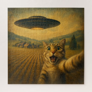 Katzen-Selfie mit Alien-UFO Lustige Katzen-Geschen Puzzle