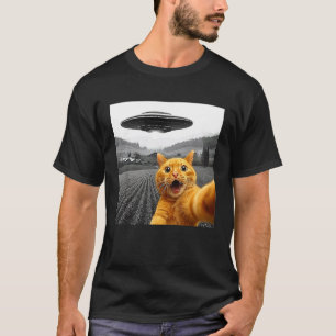 Katzen-Selfie mit Alien-UFO Lustige Katzen-Geschen T-Shirt