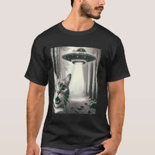 Katzen-Selfie mit Alien-UFO Lustige Katzen-Geschen T-Shirt