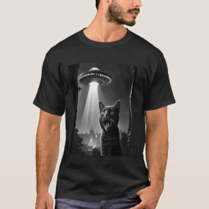 Katzen-Selfie mit Alien-UFO Lustige Männer Frauen T-Shirt