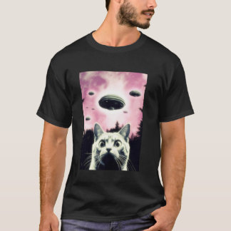 Katzen-Selfie mit Alien-UFO Lustiges Katzen-Männer T-Shirt