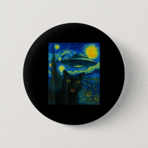 Katzen-Selfie mit Alien-Ufo-Nacht Van Gogh Männer Button