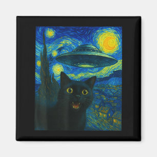 Katzen-Selfie mit Alien-Ufo-Nacht Van Gogh Männer  Magnet