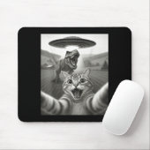 Katzen-Selfie mit Alien-Ufo und T-Rex-Dinosaurier- Mousepad (Mit Mouse)