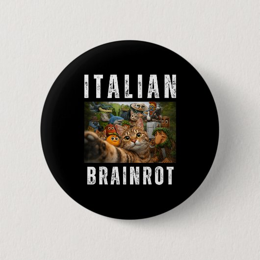 Katzen-Selfie mit lustigem italienischem Brainrot- Button (Vorderseite)