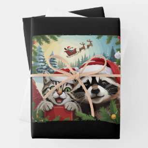Katzen-Selfie mit Santas Schlitten seltsamer Wasch Geschenkpapier Set