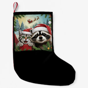 Katzen-Selfie mit Santas Schlitten seltsamer Wasch Kleiner Weihnachtsstrumpf